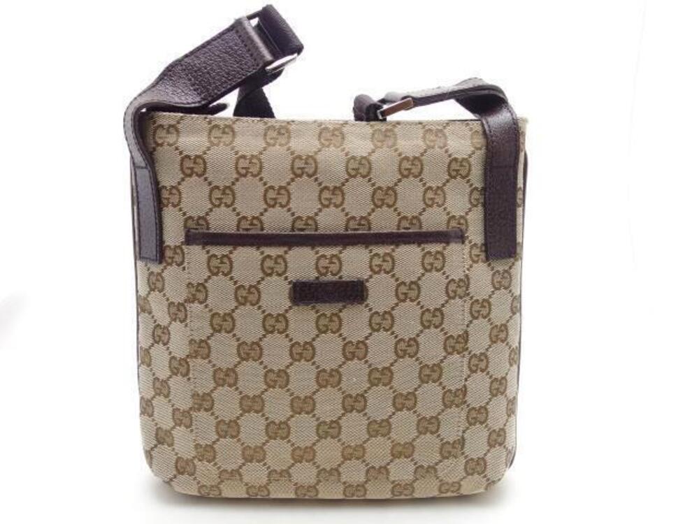 Gucci GG Shoulder Bag Beige Cream Brown Canvas Leather